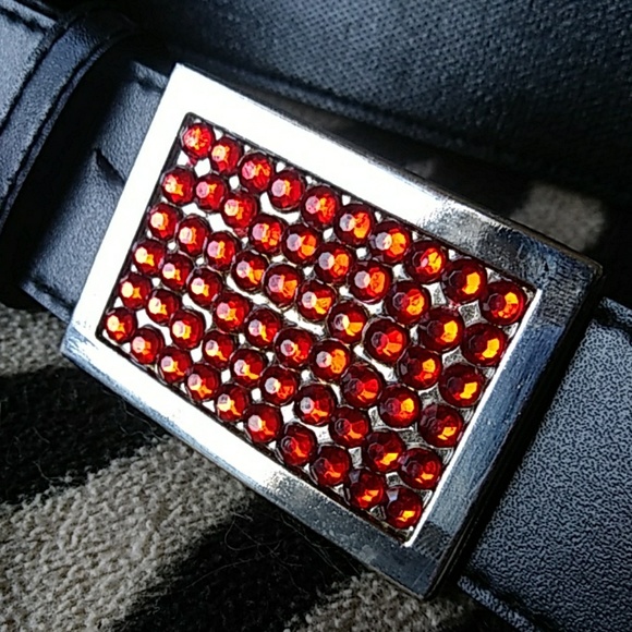 90s Belt With Red Rhinestones Buckle - Picture 2 of 4